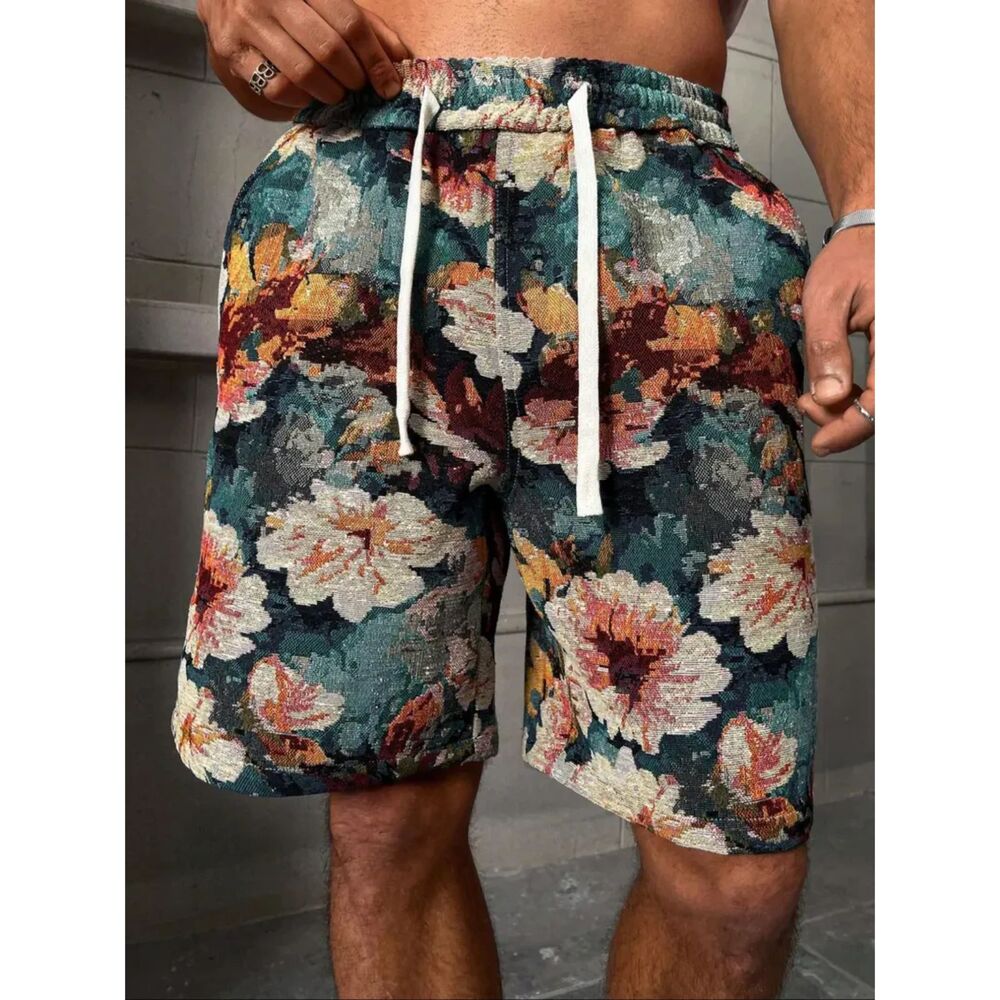 NWOT Men’s Floral Tapestry Shorts Jacquard Boho Casual Streetwear Size M